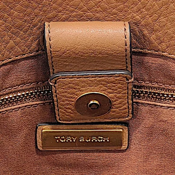 Tory Burch Chelsea Slouchy Leather Tote Bag – Brown Tan Shoulder Purse Gold Tone - Picture 5 of 8